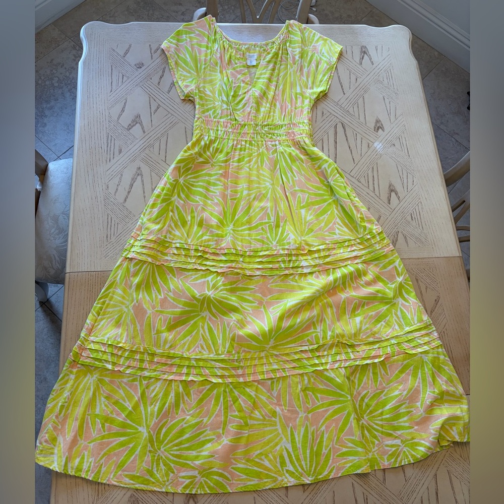 Sigrid Olsen Lime Tropical Maxi Dress / Vacation Dress